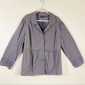 Avenue Brown Button Down Tie Back Gathered Jacket Coat Size 18/20